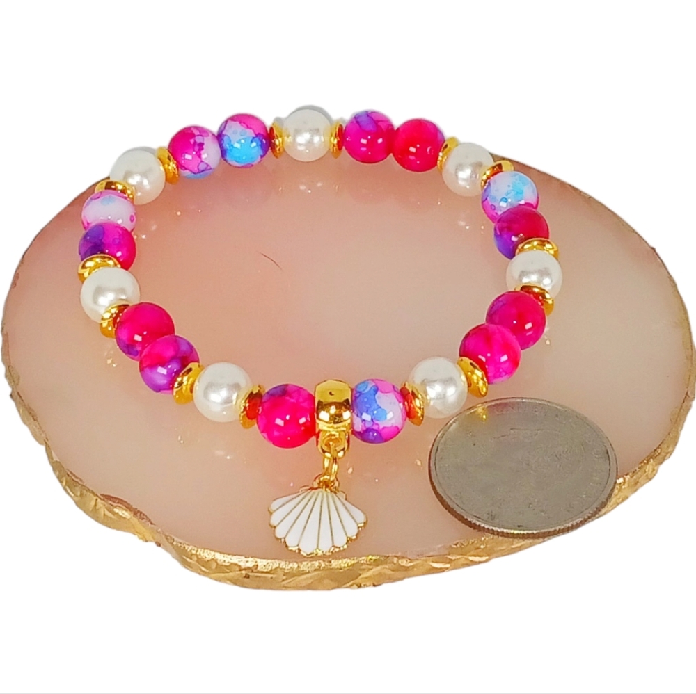 Pearl Multicolor Beads & Shell Charm Bracelet Mermaidcore Coastal Beachy 2000s - Picture 2 of 13